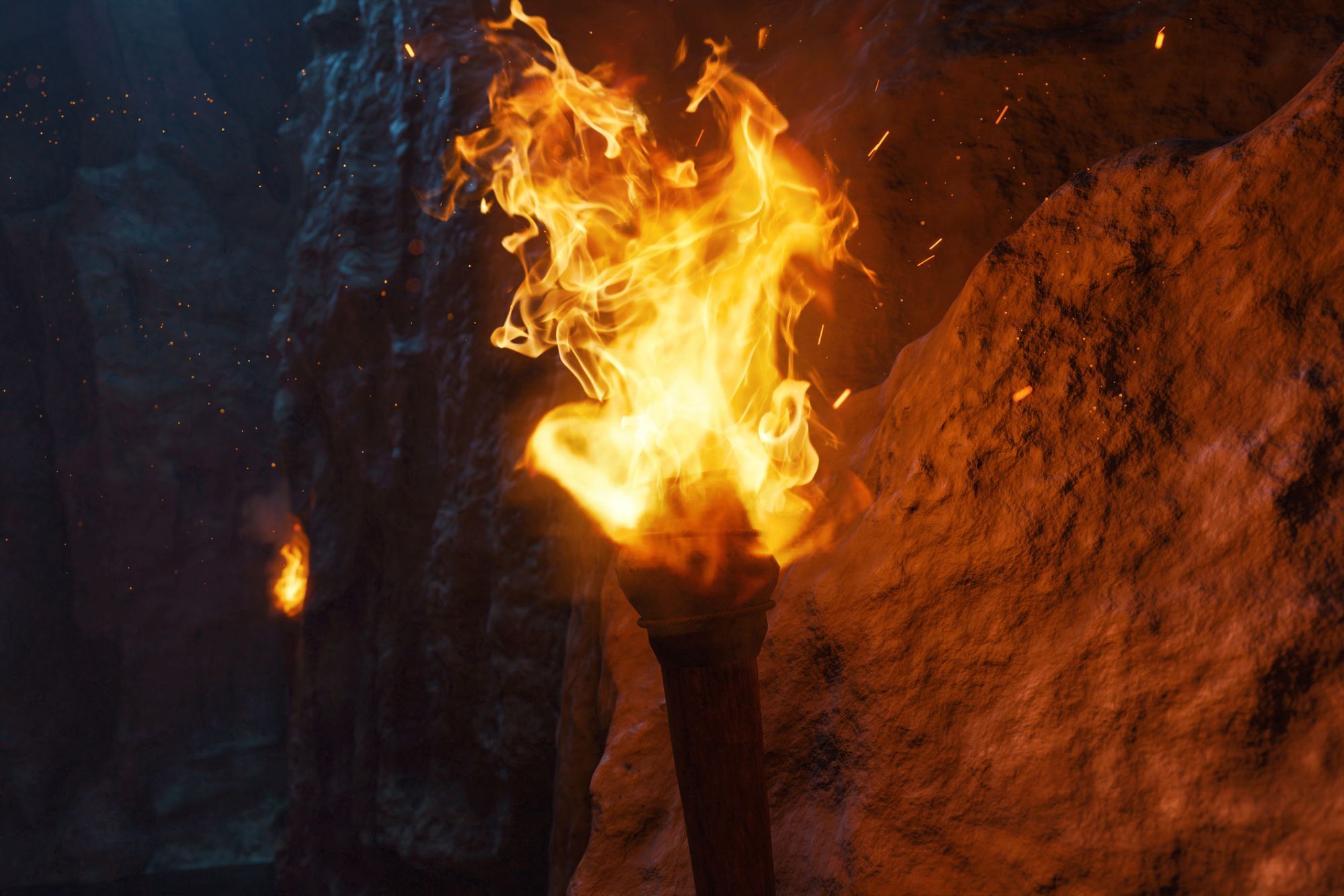 Fackeln brennen entlang eines Weges