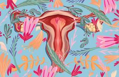 Ein gemaltes Bild einer Vagina mit viel Flora und Fauna